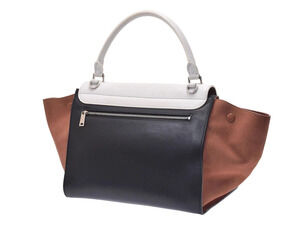 Celine tricolor black white calfskin Trapeze brown card suede bag White Brown